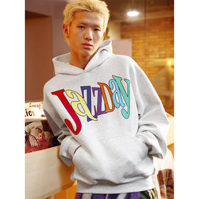 CryingCenterJazzDay字母印花棉软空气层廓形戴帽花灰卫衣