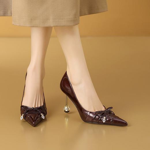 【预售7天】气质尖头高跟鞋女秋季新款通勤百搭细跟单鞋浅口职业真皮女鞋CX&A813 商品图2
