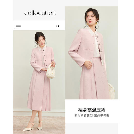 【内购】【免搭配套装】优雅拼接撞色花边圆领垫肩短款厚外套&A字百褶裙-Q53ZA3439 商品图2