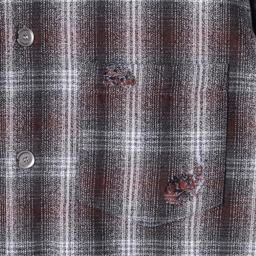 56150SDSA男士秋冬新款痞帅男装韩版磨破格子翻领长袖衬衫百搭宽松衬衣 商品图3
