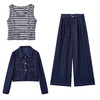 时尚休闲套装，牛仔外套+背心+阔腿裤三件套HR-YLFS9037 商品缩略图4