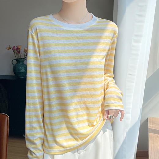 奥伊米初秋100%天丝初秋圆领条纹撞色薄款打底衫YTMA110 商品图5