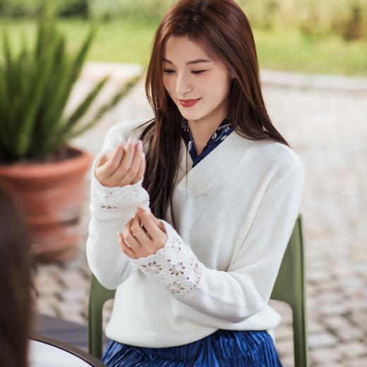 【林栖设计小店】山茶知雾系列仿手钩花羊绒衫国风修身优雅多色2025秋冬新款毛织上衣女1954075 商品图5