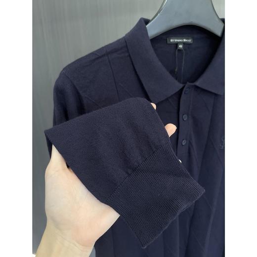 羊绒真丝混纺坑条男士薄款毛衣翻领针织Polo衫短袖 商品图5