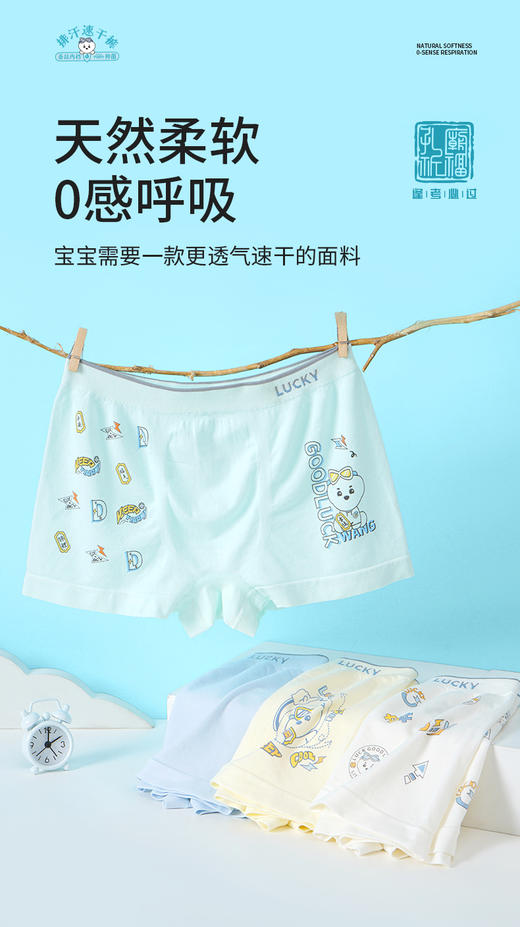治愈小白狗排汗速干裤四角无缝内裤4条装男女童孔庙祈福 商品图6