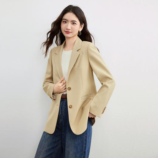 【内购】【直角肩】气质通勤平驳领两粒扣撞色线迹垫肩长袖西装外套-153XC2923 商品图2