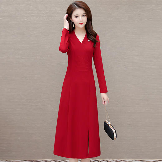 QYM 1315C361-Y连衣裙中长款开衩礼服裙 商品图0