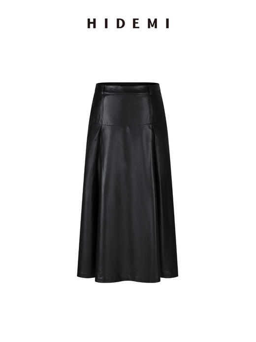 HIDEMI 极简设计感立裁压褶a型做旧环保皮气质百搭皮裙半身裙皮裙 商品图0