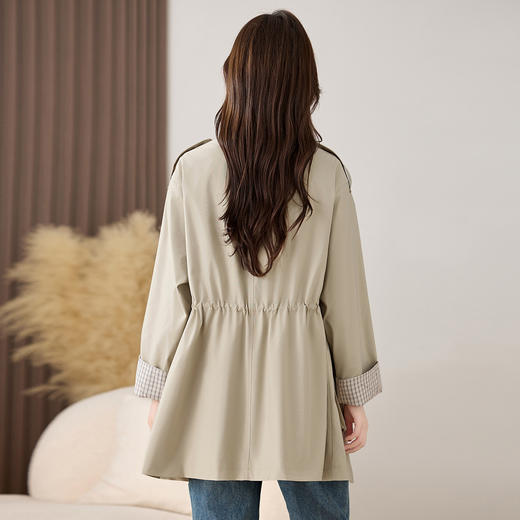 HR ZYF8887松弛感洋气减龄撞色袖宽松收腰显瘦简约纯色气质风衣外套 商品图2