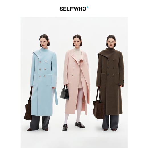 SELFWHO高支高密绵羊毛长款围巾领毛呢外套女2025冬新款保暖大衣 商品图3