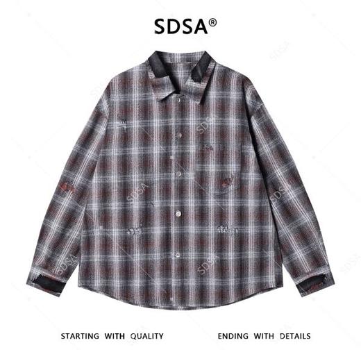 56150SDSA男士秋冬新款痞帅男装韩版磨破格子翻领长袖衬衫百搭宽松衬衣 商品图1