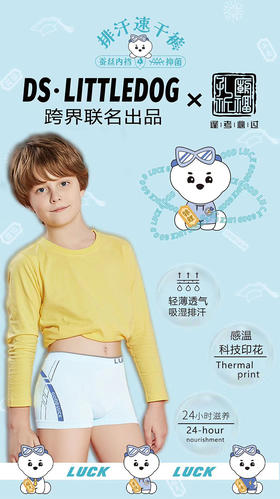 治愈小白狗排汗速干裤四角无缝内裤4条装男女童孔庙祈福