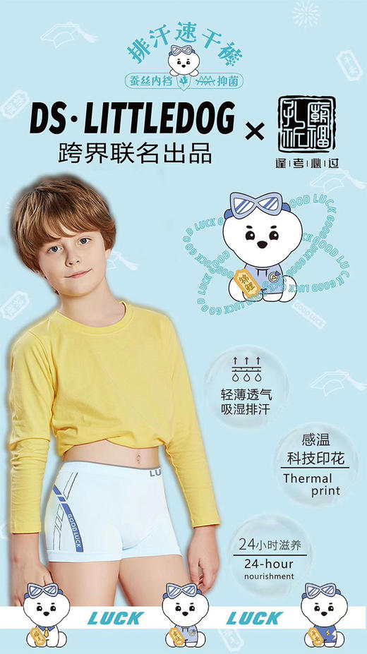 治愈小白狗排汗速干裤四角无缝内裤4条装男女童孔庙祈福 商品图0