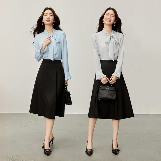 【内购】【风琴褶设计】都市优雅通勤风琴褶设计蝴蝶结飘带领雪纺衬衫-153VC1989 商品图2