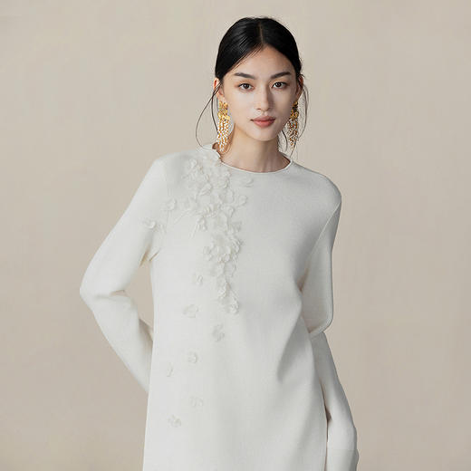 【林栖设计小店】（预售1.3）山茶知雾系列毛织连衣裙拼桑蚕丝飞片飘逸立体花朵2025秋冬新款长裙女1954082 商品图7