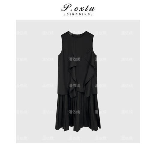 PanYiXiu/潘依绣【夜宴】人丝开片式设计款百褶无袖套头圆领连衣裙M8611 商品图1
