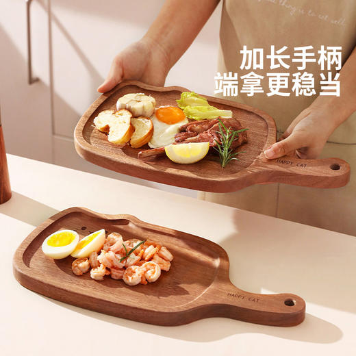 摩登主妇乌檀木牛排餐盘西餐刀叉盘三件套木质猫咪盘子托盘面包披萨盘 商品图3