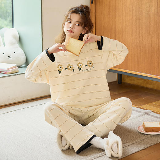 睡衣女带胸垫春秋季仿棉长袖2025新款卡通可爱外穿两件套装家居服 商品图7