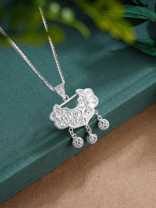 子佩集S990银【蓝楹曼舞】套链【QFDZ039】纯银花丝珐琅彩锁项链2509 商品图1