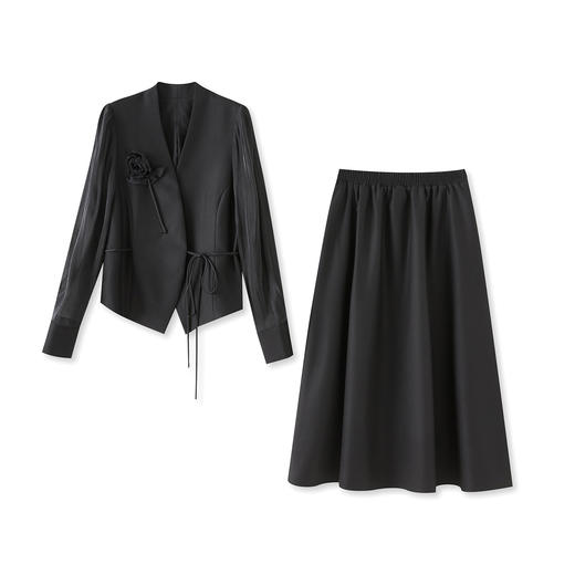 「高货wl」全新升级【铂金会员367/天猫499/差价132】(99119)洛诗琳2025秋季气质立体花朵收腰短外套大摆半身裙两件套 商品图4