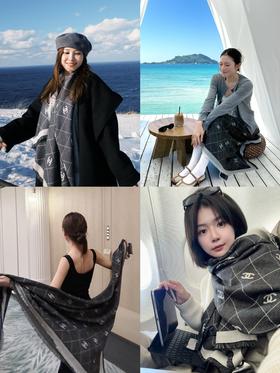 专柜流出100%正香奶奶真丝羊毛双面围巾披肩