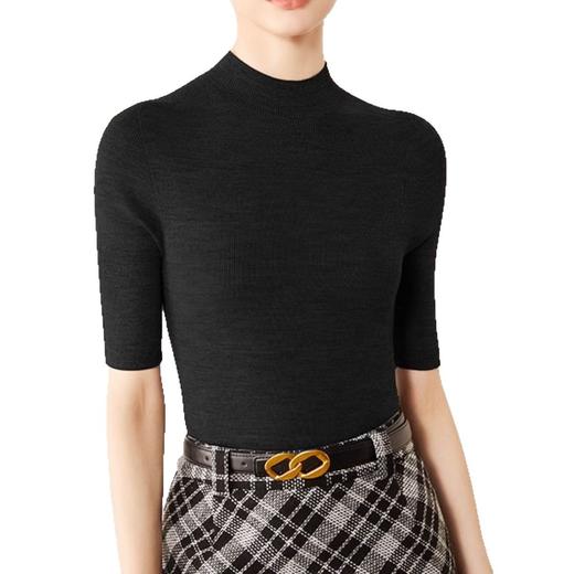 18针精纺可机洗！2025新款100羊毛针织衫女中袖春扬子纱半高领修身打底衫女！ 商品图4