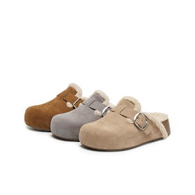 BF楼百丽加毛厚岛吐司2代勃肯鞋女2025新款厚底增高包头拖鞋E6U1DDH5