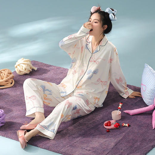 【抗菌新疆棉】自然醒「甜心奶油」A类秋季长袖睡衣女士纯棉高级感套装家居服JLM 商品图9