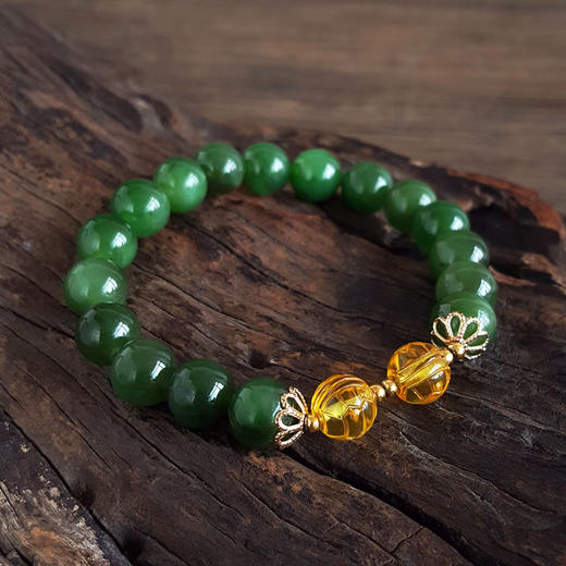 【天然正品】天然细腻菠菜绿约9.5MM碧玉猫眼和田玉手串9.5号（皆取最大值）女士120925NJM12现售价：780特价 商品图2