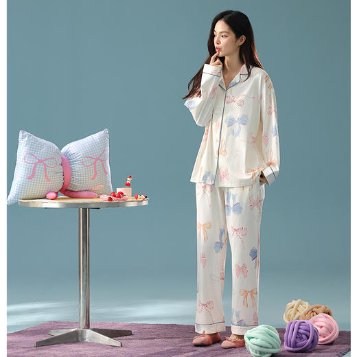 【抗菌新疆棉】自然醒「甜心奶油」A类秋季长袖睡衣女士纯棉高级感套装家居服JLM 商品图8