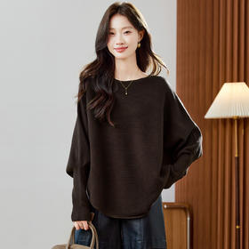 不规则蝙蝠袖毛衣，宽松慵懒风高级感针织打底衫上衣CC-QL-8347