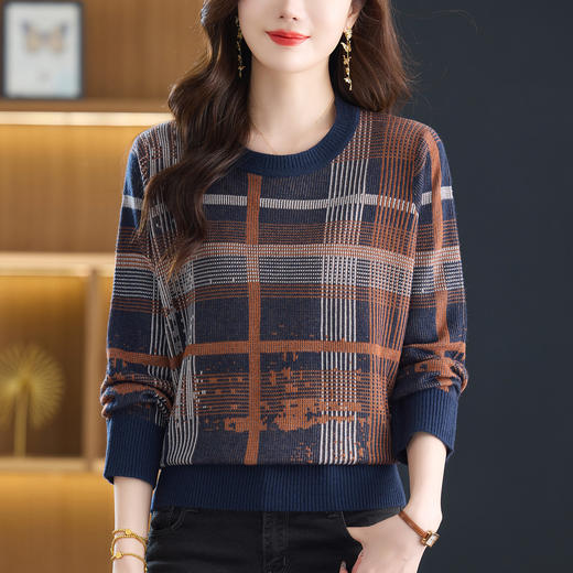 格子上衣女2025新款秋冬内搭毛衣漂亮洋气减龄圆领打底衫大码胖mm 商品图2