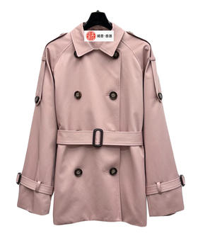 女款棉质刺绣腰带风衣外套