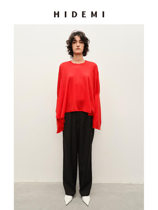 HIDEMI 澳洲进口美利奴羊毛松弛感蝙蝠袖落肩休闲慵懒针织长袖毛衣 商品图3