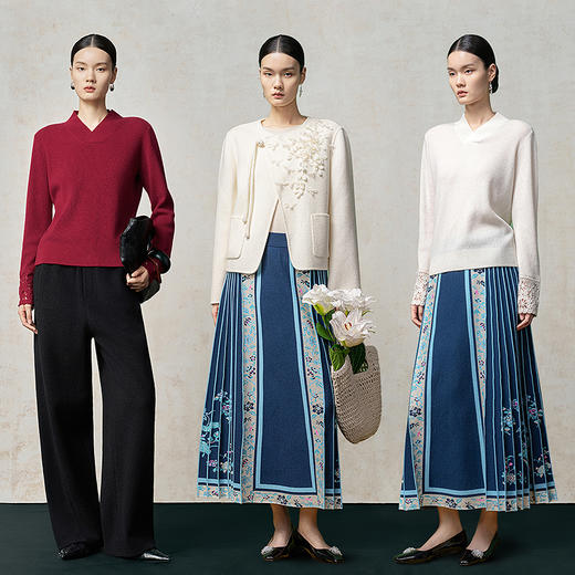 【林栖设计小店】山茶知雾系列仿手钩花羊绒衫国风修身优雅多色2025秋冬新款毛织上衣女1954075 商品图11