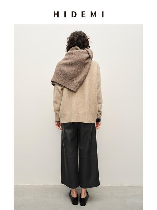 HIDEMI 羊驼毛牦牛绒粗针厚款圆领廓形极简宽松毛衣 商品图4