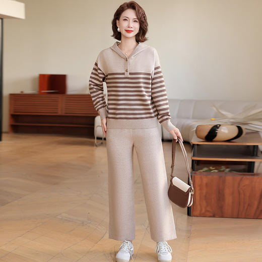 W351-1791套装-165-228妈妈秋装休闲运动服套装2025新款中老年女春秋条纹卫衣洋气针织衫 商品图1