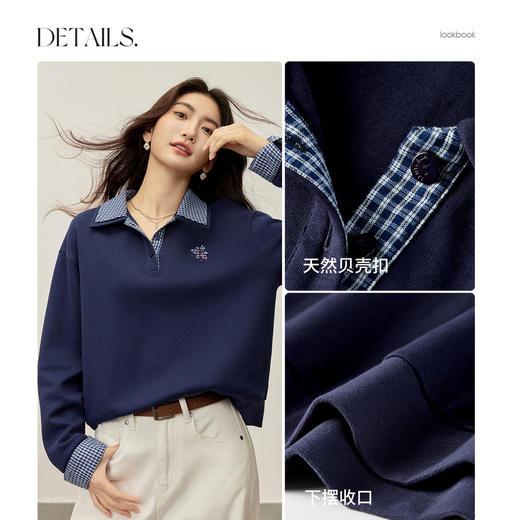 【内购】【拼接设计】都市学院风撞色拼接设计刺绣图案棉料卫衣-153A80511 商品图3