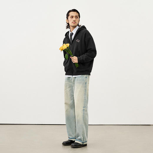 714street复古印花连帽卫衣开衫男2025秋冬潮牌情侣帽衫宽松外套 商品图3