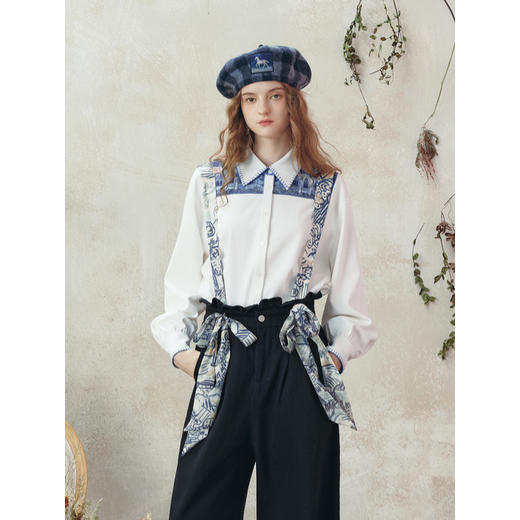 两三事梵高文艺 月明星稀 2025秋冬新款印花绑带背带阔腿牛仔裤女 商品图1