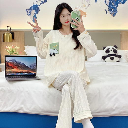 秋季新款学生家居服可外穿带胸垫睡衣女春秋季提花棉长袖圆领甜美可爱可外穿女士家居服套装 商品图10