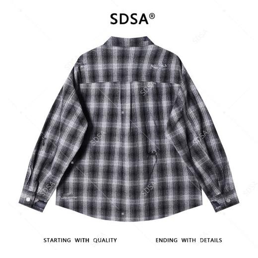 56150SDSA男士秋冬新款痞帅男装韩版磨破格子翻领长袖衬衫百搭宽松衬衣 商品图5