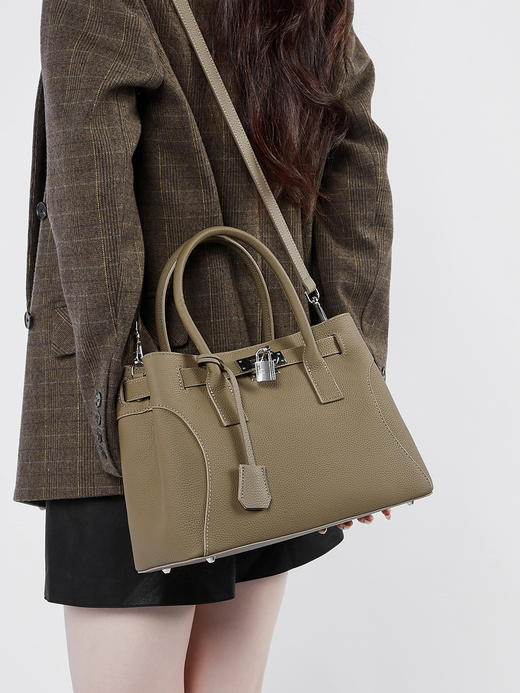 【老顾客定制款荔枝纹头层牛皮】秋冬美拉德氛围感大容量真皮托特包  实物真的非常高级，可以手提也可以单肩背，非常显气场45152 商品图1