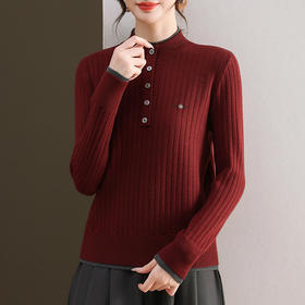 FCY FQ88733时尚百搭毛衣针织打底衫假两件纽扣半高领上衣