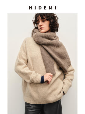 HIDEMI 羊驼毛牦牛绒粗针厚款圆领廓形极简宽松毛衣