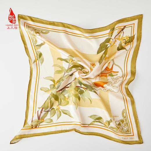 SAINTJOY/上久楷 女式真丝方巾   桂雨飘香 FJS23039-1 商品图2