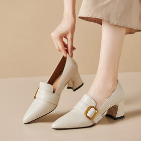 【预售5天】真皮尖头粗跟单鞋女新款时尚女鞋春秋百搭高跟鞋复古英伦风小皮鞋SY&F3125