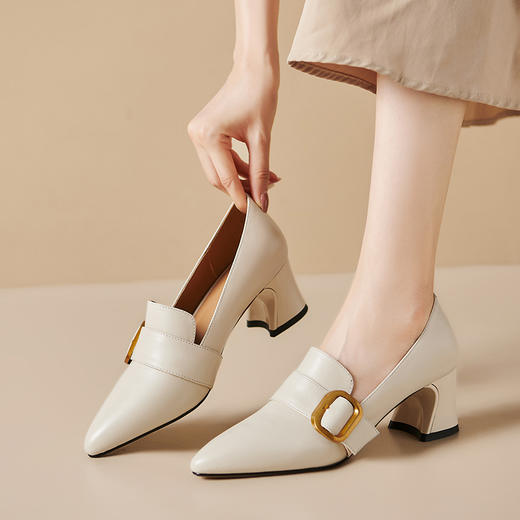 【预售5天】真皮尖头粗跟单鞋女新款时尚女鞋春秋百搭高跟鞋复古英伦风小皮鞋SY&F3125 商品图0