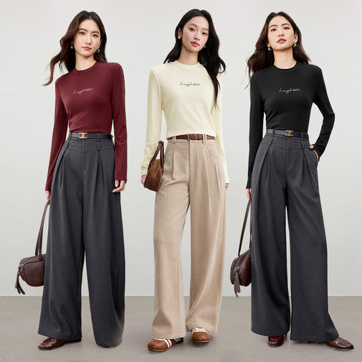 【内购】【多色可选】通勤圆领撞色字母绣花修身弹力针织外穿内搭打底衫-153SF3034 商品图2