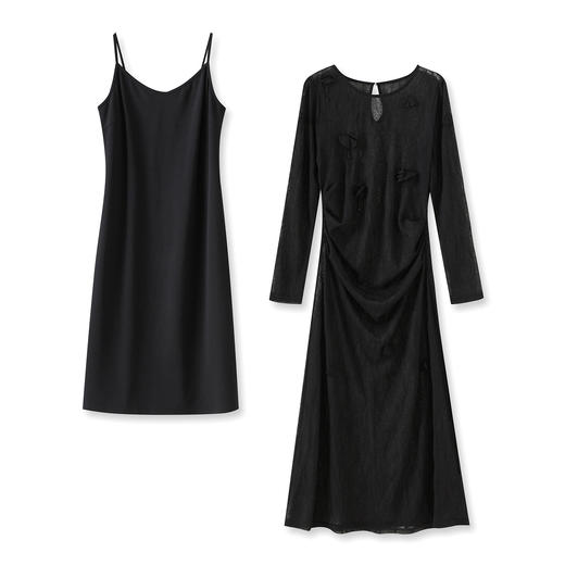 「高货wl」全新升级【铂金会员293/天猫389/差价96】(95022)洛诗琳超仙气质微透镂空连衣裙2025秋季修身显瘦蕾丝裙女 商品图4